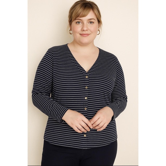 Ann taylor loft Sweaters - Ann taylor Nautical striped v-neck long sleeve cardigan large in Blue